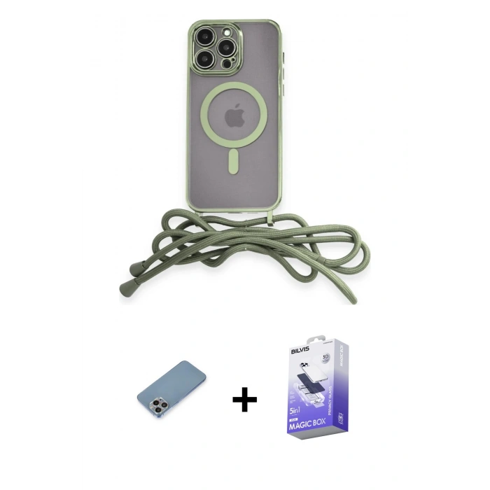 MARSİLYAN™- iPhone 13 Pro Max Kılıf Eksen Özel Seri - Siyah Bilvis 5in1 5D Magic Hayalet Cam Ekran Koruyucu + Gökkuşağı Shine Kamera Lens Koruma Cam