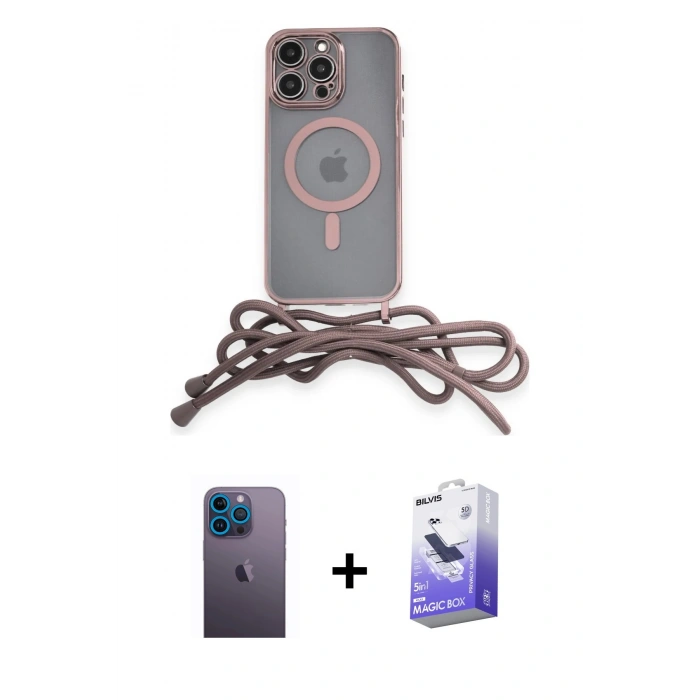 MARSİLYAN™- iPhone 13 Pro Max Kılıf Eksen Özel Seri - Siyah Bilvis 5in1 5D Magic Hayalet Cam Ekran Koruyucu + Neon Fosforlu Kamera Lens - MI