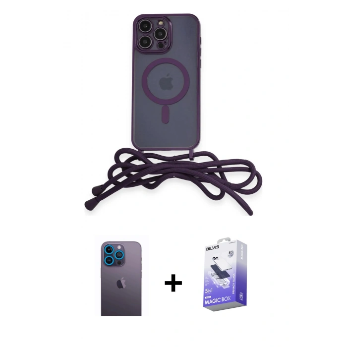MARSİLYAN™- iPhone 13 Pro Max Kılıf Eksen Özel Seri - Siyah Bilvis 5in1 5D Magic Hayalet Cam Ekran Koruyucu + Neon Fosforlu Kamera Lens - MI
