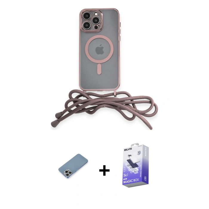 MARSİLYAN™- iPhone 13 Pro Max Kılıf Eksen Özel Seri - Siyah Bilvis 5in1 5D Magic Hayalet Cam Ekran Koruyucu + Gökkuşağı Shine Kamera Lens Koruma Cam