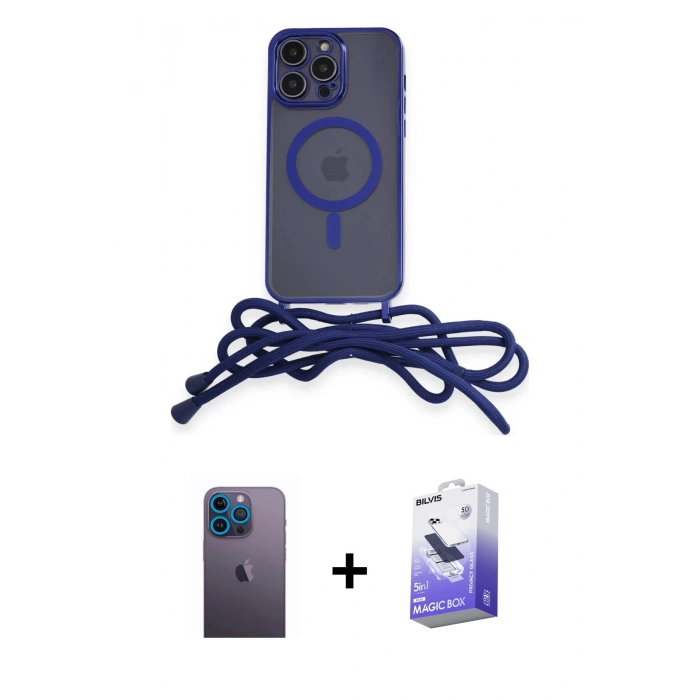 MARSİLYAN™- iPhone 13 Pro Max Kılıf Eksen Özel Seri - Siyah Bilvis 5in1 5D Magic Hayalet Cam Ekran Koruyucu + Neon Fosforlu Kamera Lens - MI