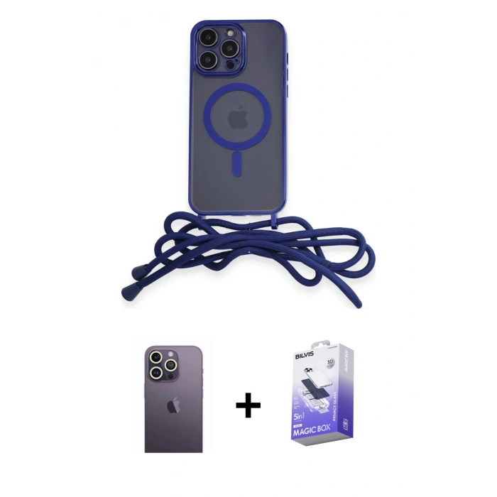 MARSİLYAN™- iPhone 13 Pro Max Kılıf Eksen Özel Seri - Siyah Bilvis 5in1 5D Magic Hayalet Cam Ekran Koruyucu + Neon Fosforlu Kamera Lens - BZ