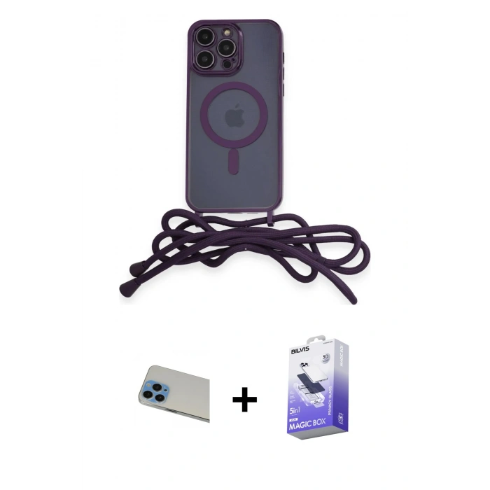 MARSİLYAN™- iPhone 13 Pro Max Kılıf Eksen Özel Seri - Siyah Bilvis 5in1 5D Magic Hayalet Cam Ekran Koruyucu + Rainbow Kamera Lens Koruma Cam - MI