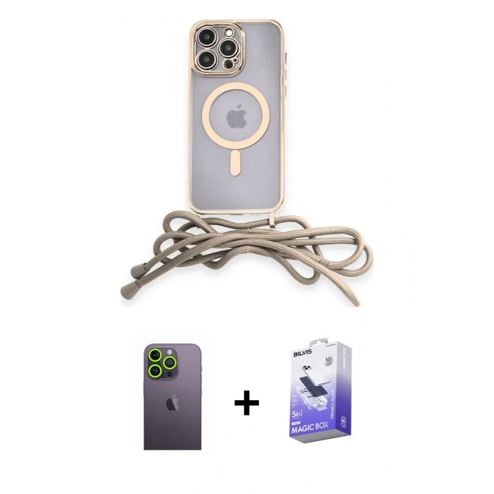 MARSİLYAN™- iPhone 13 Pro Max Kılıf Eksen Özel Seri - Siyah Bilvis 5in1 5D Magic Hayalet Cam Ekran Koruyucu + Neon Fosforlu Kamera Lens - YL