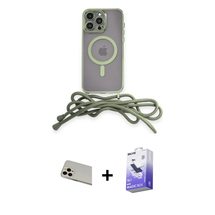 MARSİLYAN™- iPhone 13 Pro Max Kılıf Eksen Özel Seri - Siyah Bilvis 5in1 5D Magic Hayalet Cam Ekran Koruyucu + Rose Gold Rainbow Kamera Lens Koruma Cam
