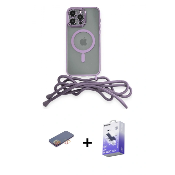MARSİLYAN™- iPhone 13 Pro Max Kılıf Eksen Özel Seri - Siyah Bilvis 5in1 5D Magic Hayalet Cam Ekran Koruyucu + Renkli Kamera Lens Koruma Cam - TU