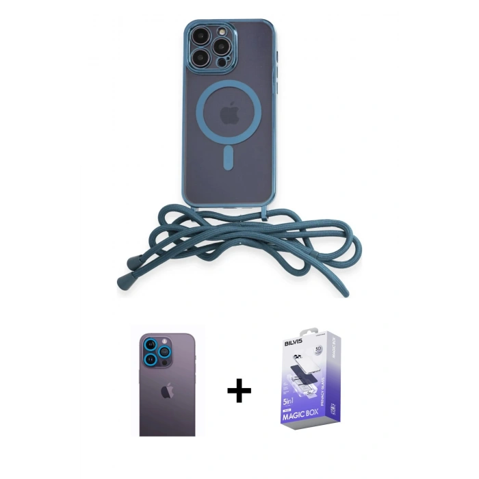 MARSİLYAN™- iPhone 13 Pro Max Kılıf Eksen Özel Seri - Siyah Bilvis 5in1 5D Magic Hayalet Cam Ekran Koruyucu + Neon Fosforlu Kamera Lens - MI