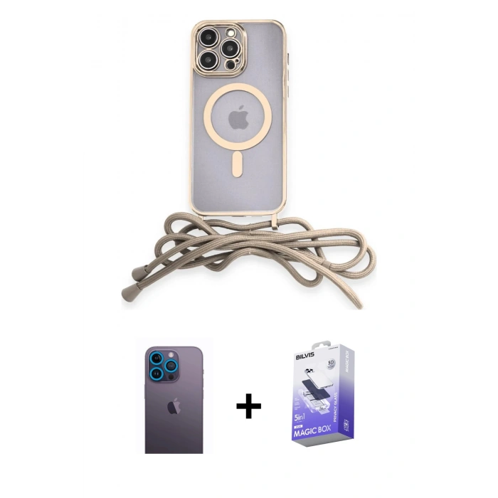 MARSİLYAN™- iPhone 13 Pro Max Kılıf Eksen Özel Seri - Siyah Bilvis 5in1 5D Magic Hayalet Cam Ekran Koruyucu + Neon Fosforlu Kamera Lens - MI