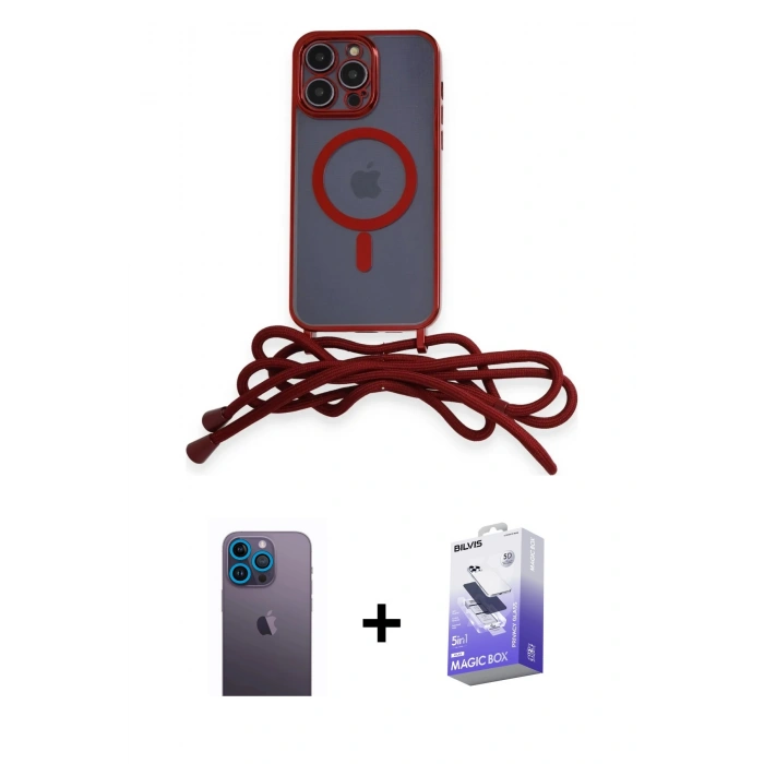 MARSİLYAN™- iPhone 13 Pro Max Kılıf Eksen Özel Seri - Siyah Bilvis 5in1 5D Magic Hayalet Cam Ekran Koruyucu + Neon Fosforlu Kamera Lens - MI