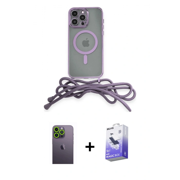 MARSİLYAN™- iPhone 13 Pro Max Kılıf Eksen Özel Seri - Siyah Bilvis 5in1 5D Magic Hayalet Cam Ekran Koruyucu + Neon Fosforlu Kamera Lens - YL