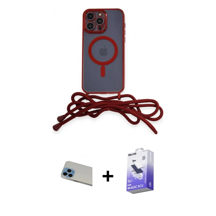 MARSİLYAN™- iPhone 13 Pro Max Kılıf Eksen Özel Seri - Siyah Bilvis 5in1 5D Magic Hayalet Cam Ekran Koruyucu + Rainbow Kamera Lens Koruma Cam - MI