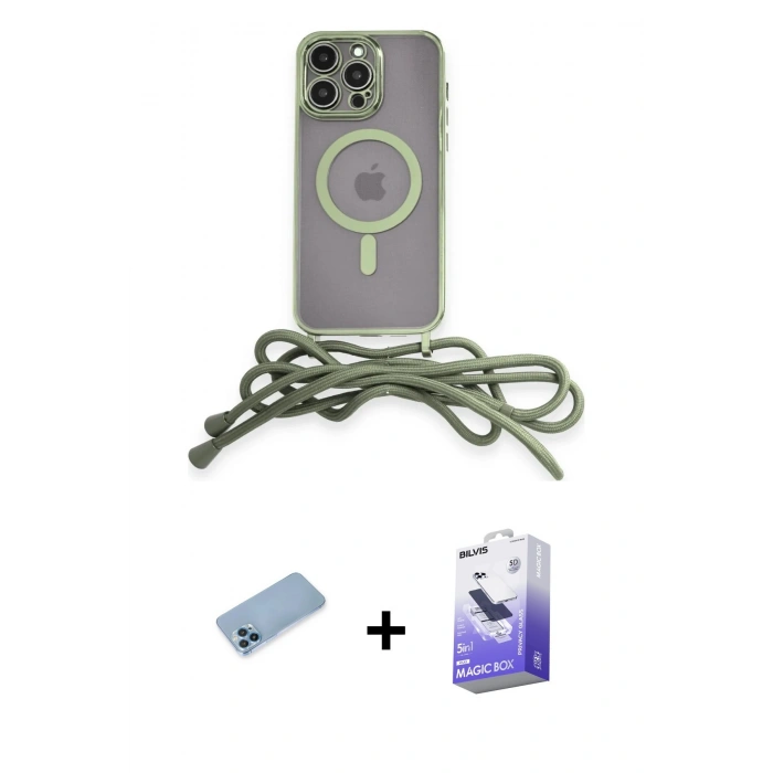 MARSİLYAN™- iPhone 13 Pro Max Kılıf Eksen Özel Seri - Siyah Bilvis 5in1 5D Magic Hayalet Cam Ekran Koruyucu + Shine Kamera Lens Koruma Cam - MI