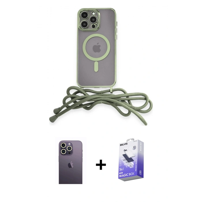 MARSİLYAN™- iPhone 13 Pro Max Kılıf Eksen Özel Seri - Siyah Bilvis 5in1 5D Magic Hayalet Cam Ekran Koruyucu + Neon Fosforlu Kamera Lens - BZ