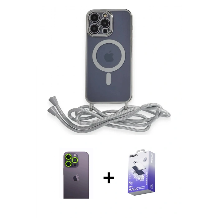 MARSİLYAN™- iPhone 13 Pro Max Kılıf Eksen Özel Seri - Siyah Bilvis 5in1 5D Magic Hayalet Cam Ekran Koruyucu + Neon Fosforlu Kamera Lens - YL