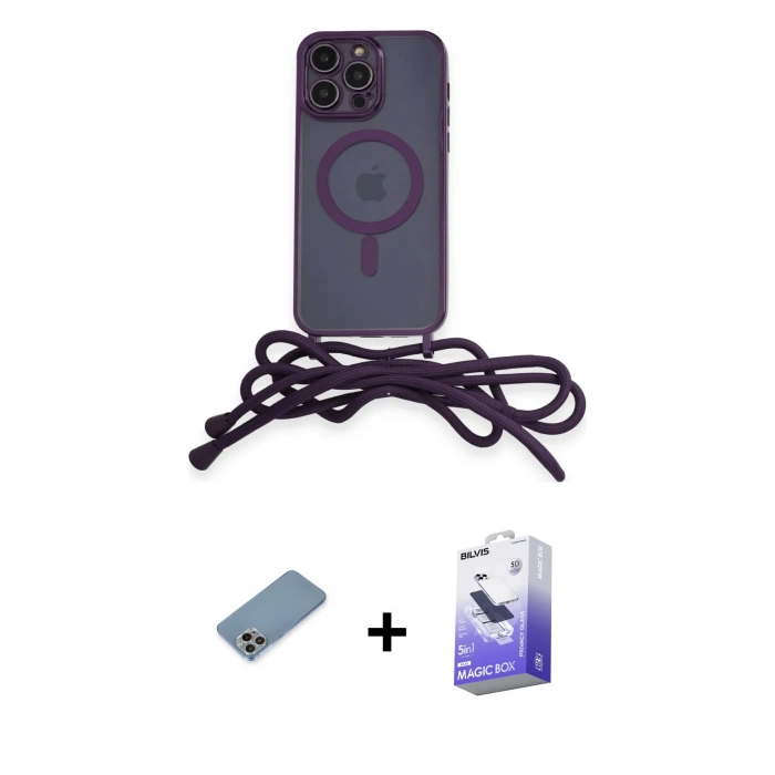 MARSİLYAN™- iPhone 13 Pro Max Kılıf Eksen Özel Seri - Siyah Bilvis 5in1 5D Magic Hayalet Cam Ekran Koruyucu + Gökkuşağı Shine Kamera Lens Koruma Cam