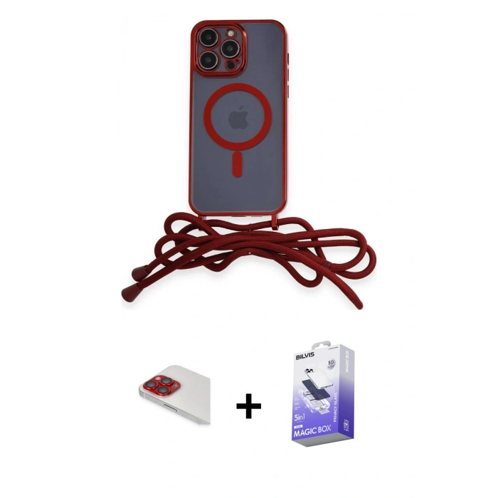 MARSİLYAN™- iPhone 13 Pro Max Kılıf Eksen Özel Seri - Siyah Bilvis 5in1 5D Magic Hayalet Cam Ekran Koruyucu + Kırmızı Pers Alüminyum Kamera Lens