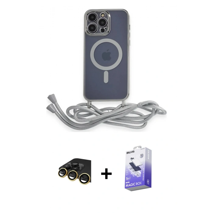 MARSİLYAN™- iPhone 13 Pro Max Kılıf Eksen Özel Seri - Siyah Bilvis 5in1 5D Magic Hayalet Cam Ekran Koruyucu + Raze Metal Kamera Lens - GD