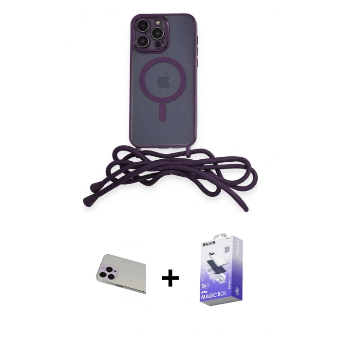 MARSİLYAN™- iPhone 13 Pro Max Kılıf Eksen Özel Seri - Siyah Bilvis 5in1 5D Magic Hayalet Cam Ekran Koruyucu + Rainbow Kamera Lens Koruma Cam - MR