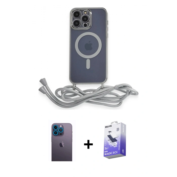 MARSİLYAN™- iPhone 13 Pro Max Kılıf Eksen Özel Seri - Siyah Bilvis 5in1 5D Magic Hayalet Cam Ekran Koruyucu + Neon Fosforlu Kamera Lens - MI