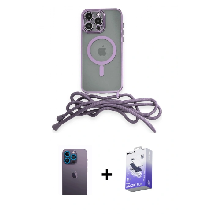 MARSİLYAN™- iPhone 13 Pro Max Kılıf Eksen Özel Seri - Siyah Bilvis 5in1 5D Magic Hayalet Cam Ekran Koruyucu + Neon Fosforlu Kamera Lens - MI