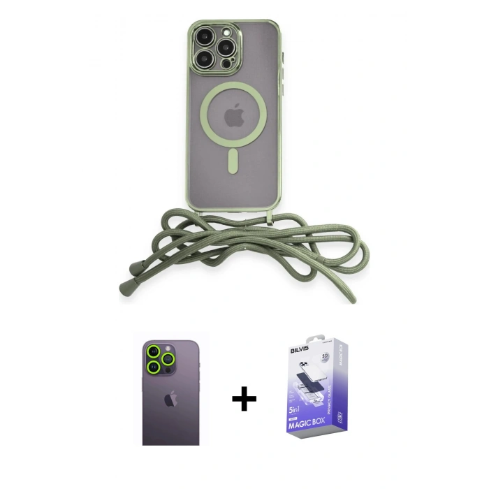 MARSİLYAN™- iPhone 13 Pro Max Kılıf Eksen Özel Seri - Siyah Bilvis 5in1 5D Magic Hayalet Cam Ekran Koruyucu + Neon Fosforlu Kamera Lens - YL