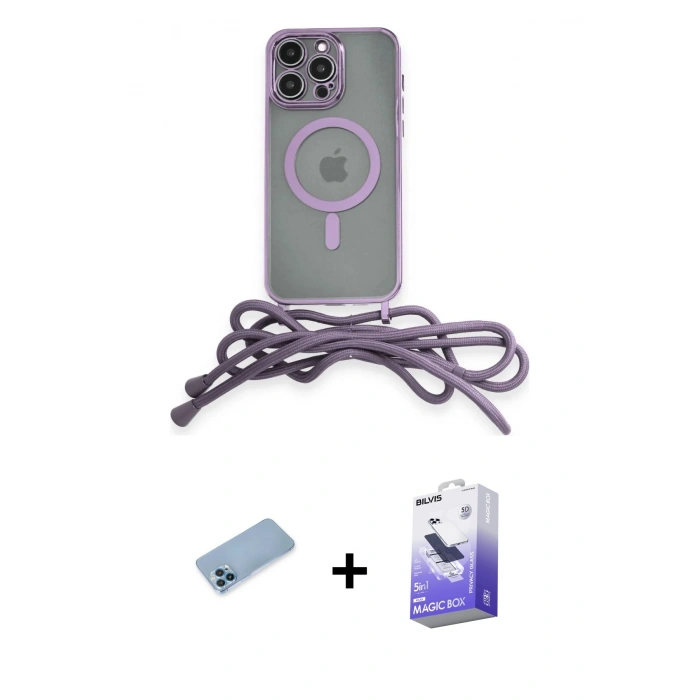 MARSİLYAN™- iPhone 13 Pro Max Kılıf Eksen Özel Seri - Siyah Bilvis 5in1 5D Magic Hayalet Cam Ekran Koruyucu + Shine Kamera Lens Koruma Cam - MI