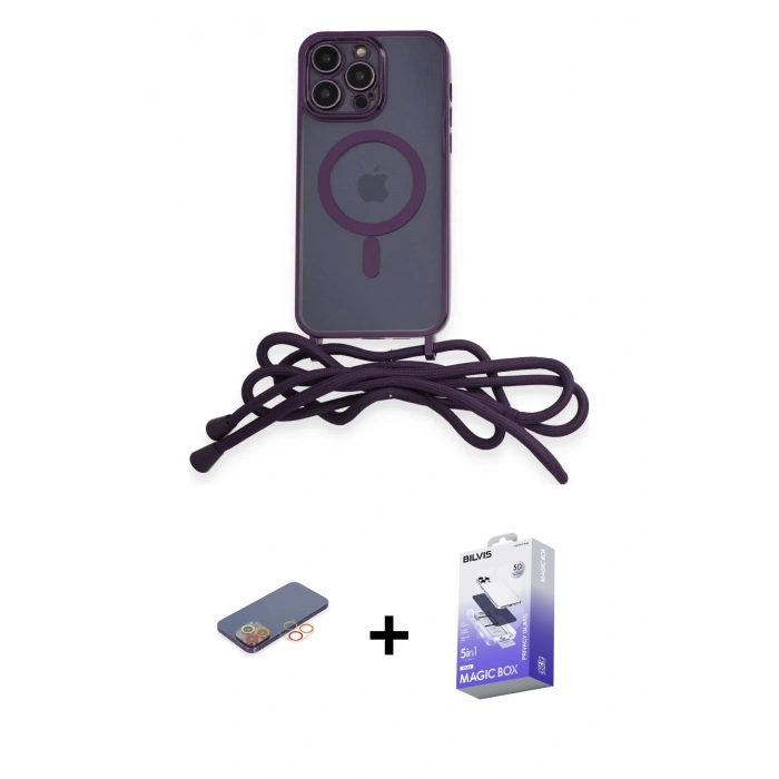 MARSİLYAN™- iPhone 13 Pro Max Kılıf Eksen Özel Seri - Siyah Bilvis 5in1 5D Magic Hayalet Cam Ekran Koruyucu + Renkli Kamera Lens Koruma Cam - TU