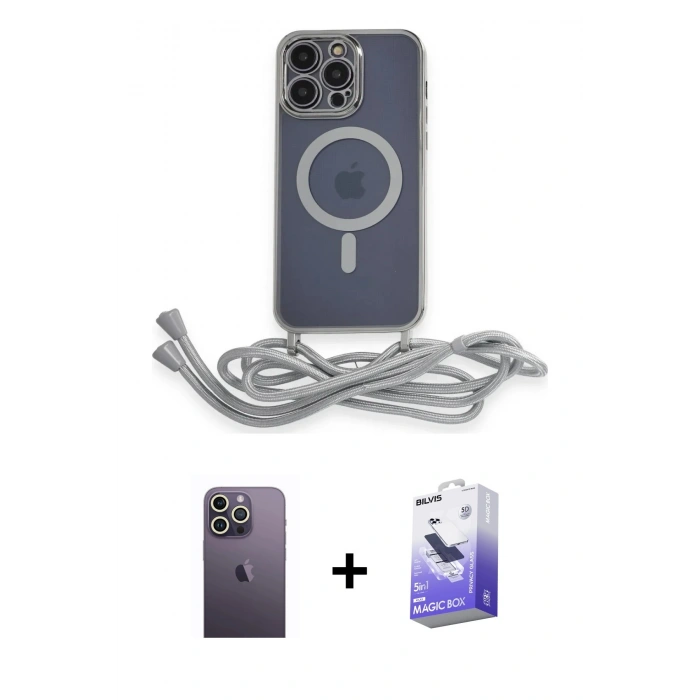 MARSİLYAN™- iPhone 13 Pro Max Kılıf Eksen Özel Seri - Siyah Bilvis 5in1 5D Magic Hayalet Cam Ekran Koruyucu + Neon Fosforlu Kamera Lens - BZ
