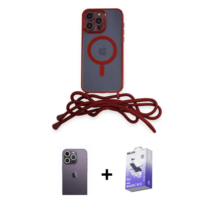 MARSİLYAN™- iPhone 13 Pro Max Kılıf Eksen Özel Seri - Siyah Bilvis 5in1 5D Magic Hayalet Cam Ekran Koruyucu + Neon Fosforlu Kamera Lens - BZ