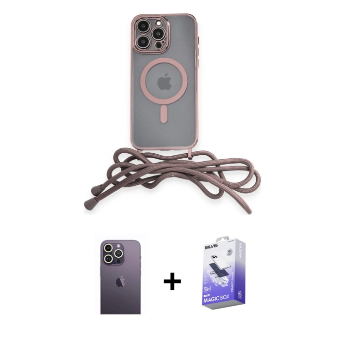 MARSİLYAN™- iPhone 13 Pro Max Kılıf Eksen Özel Seri - Siyah Bilvis 5in1 5D Magic Hayalet Cam Ekran Koruyucu + Neon Fosforlu Kamera Lens - BZ