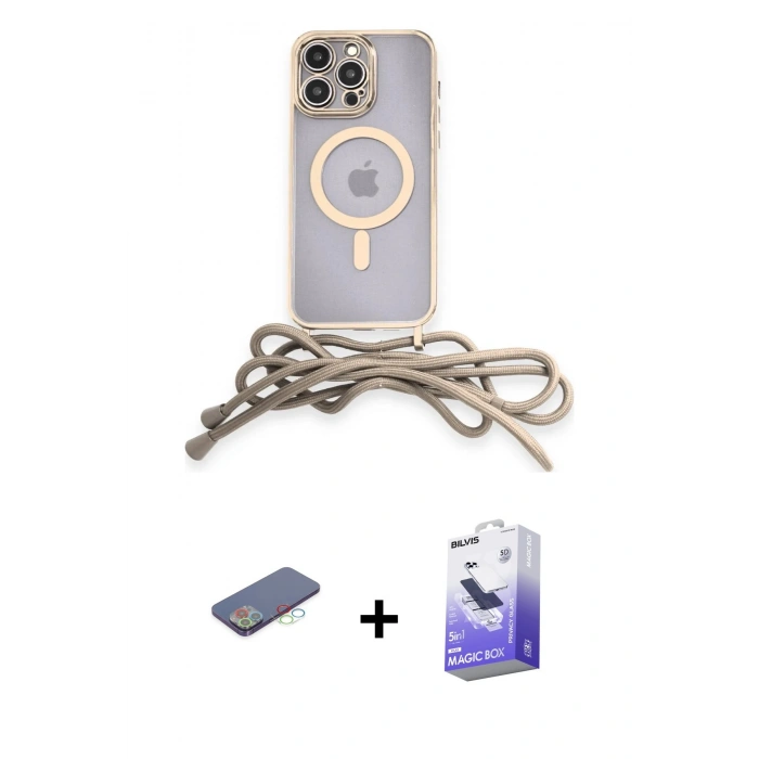 MARSİLYAN™- iPhone 13 Pro Max Kılıf Eksen Özel Seri - Siyah Bilvis 5in1 5D Magic Hayalet Cam Ekran Koruyucu + Mavi Renkli Kamera Lens Koruma Cam