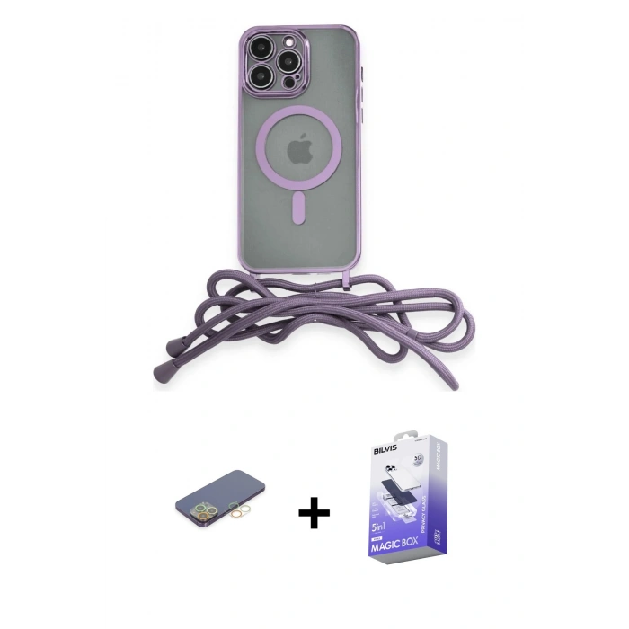 MARSİLYAN™- iPhone 13 Pro Max Kılıf Eksen Özel Seri - Siyah Bilvis 5in1 5D Magic Hayalet Cam Ekran Koruyucu + Renkli Kamera Lens Koruma Cam - SI