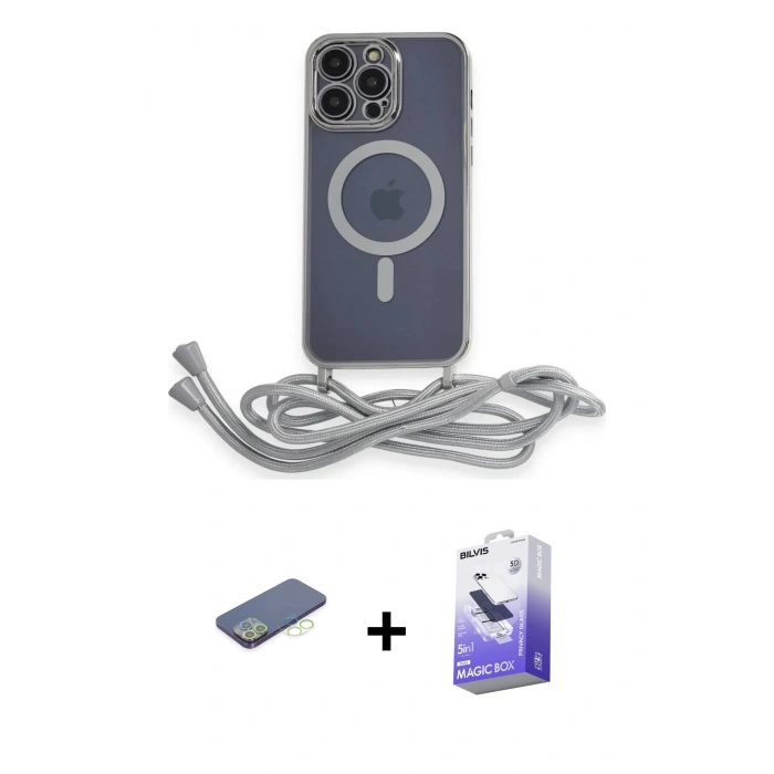 MARSİLYAN™- iPhone 13 Pro Max Kılıf Eksen Özel Seri - Siyah Bilvis 5in1 5D Magic Hayalet Cam Ekran Koruyucu + Renkli Kamera Lens Koruma Cam - YL