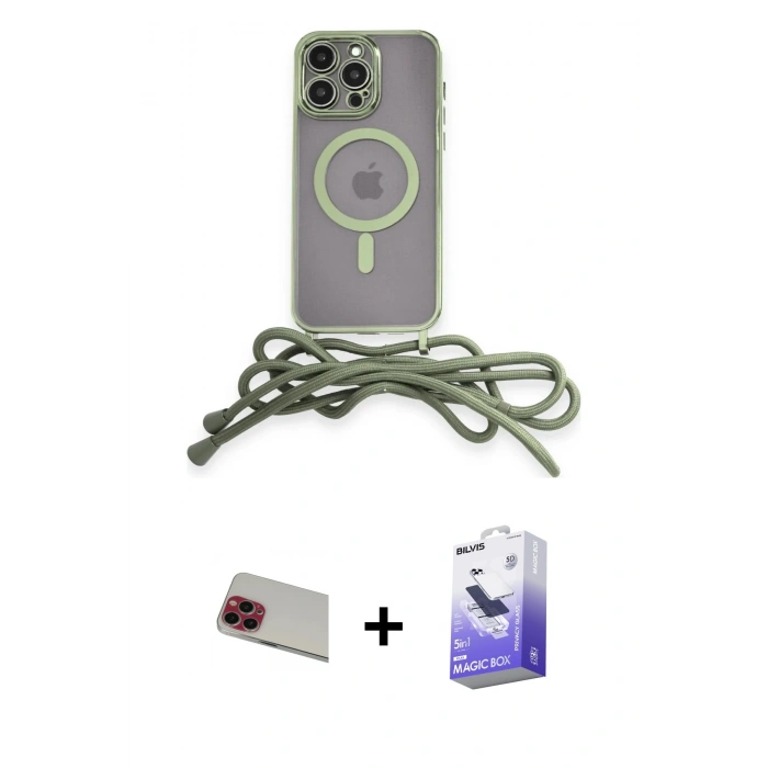 MARSİLYAN™- iPhone 13 Pro Max Kılıf Eksen Özel Seri - Siyah Bilvis 5in1 5D Magic Hayalet Cam Ekran Koruyucu + Rainbow Kamera Lens Koruma Cam - KI