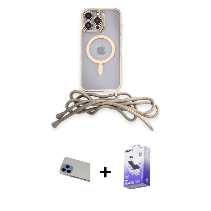 MARSİLYAN™- iPhone 13 Pro Max Kılıf Eksen Özel Seri - Siyah Bilvis 5in1 5D Magic Hayalet Cam Ekran Koruyucu + Rainbow Kamera Lens Koruma Cam - MI