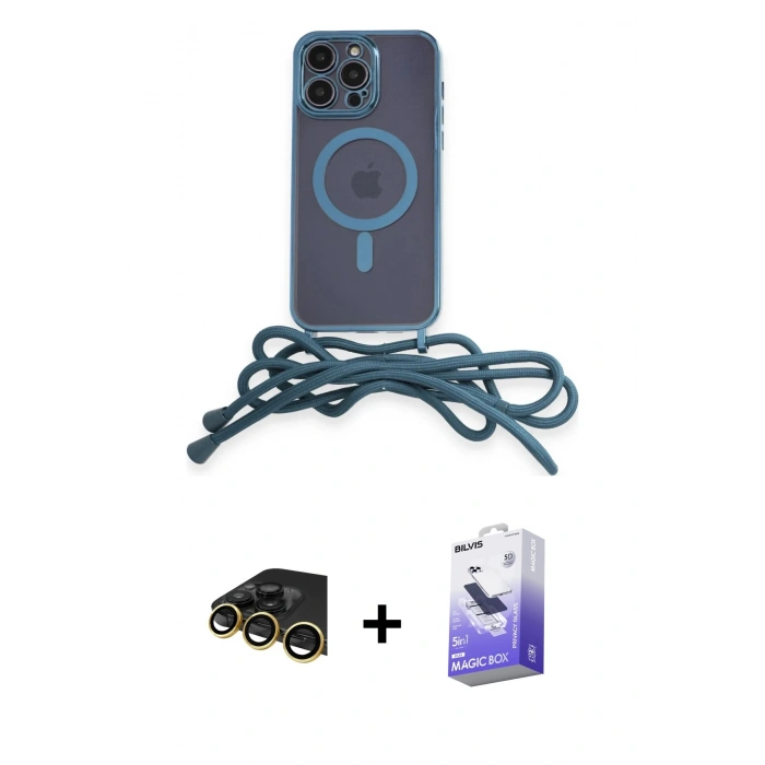 MARSİLYAN™- iPhone 13 Pro Max Kılıf Eksen Özel Seri - Siyah Bilvis 5in1 5D Magic Hayalet Cam Ekran Koruyucu + Raze Metal Kamera Lens - GD