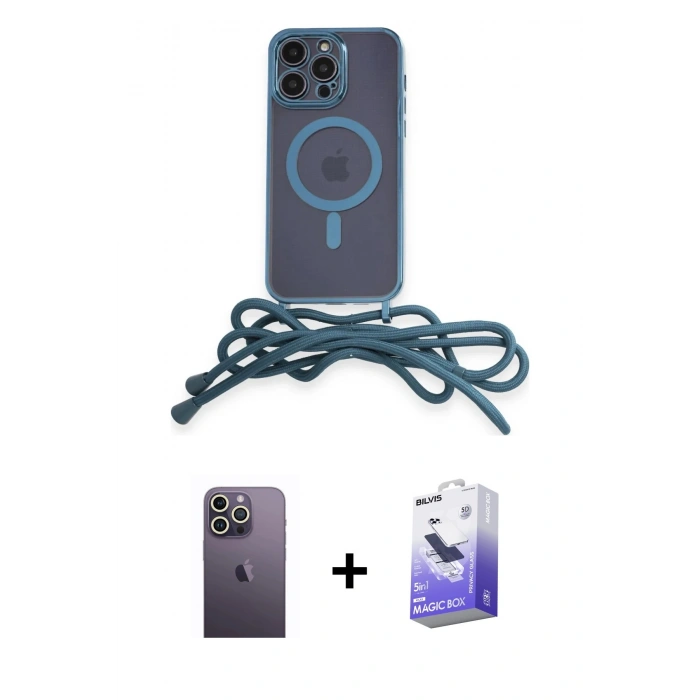 MARSİLYAN™- iPhone 13 Pro Max Kılıf Eksen Özel Seri - Siyah Bilvis 5in1 5D Magic Hayalet Cam Ekran Koruyucu + Neon Fosforlu Kamera Lens - BZ