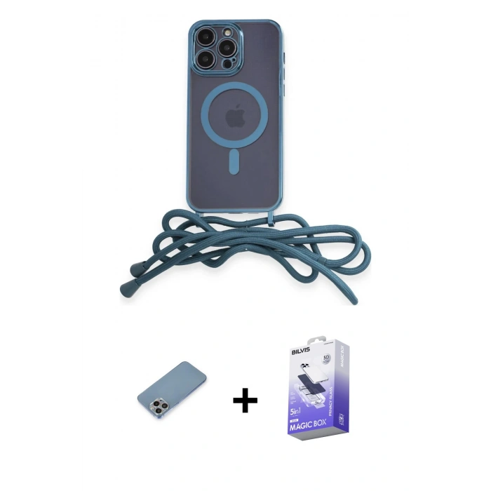 MARSİLYAN™- iPhone 13 Pro Max Kılıf Eksen Özel Seri - Siyah Bilvis 5in1 5D Magic Hayalet Cam Ekran Koruyucu + Gökkuşağı Shine Kamera Lens Koruma Cam