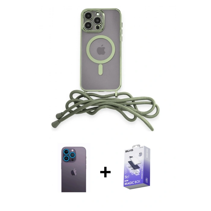 MARSİLYAN™- iPhone 13 Pro Max Kılıf Eksen Özel Seri - Siyah Bilvis 5in1 5D Magic Hayalet Cam Ekran Koruyucu + Neon Fosforlu Kamera Lens - MI
