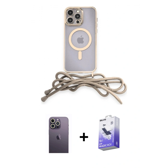MARSİLYAN™- iPhone 13 Pro Max Kılıf Eksen Özel Seri - Siyah Bilvis 5in1 5D Magic Hayalet Cam Ekran Koruyucu + Neon Fosforlu Kamera Lens - BZ