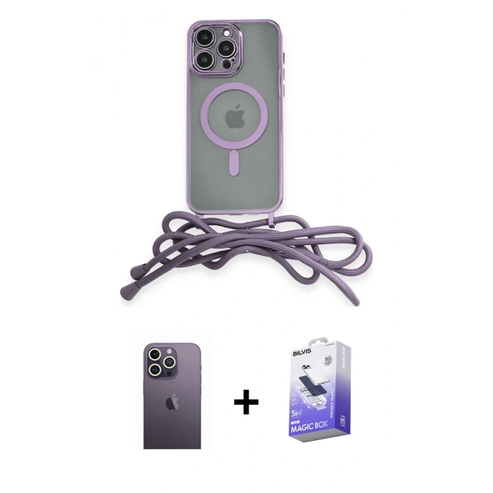 MARSİLYAN™- iPhone 13 Pro Max Kılıf Eksen Özel Seri - Siyah Bilvis 5in1 5D Magic Hayalet Cam Ekran Koruyucu + Neon Fosforlu Kamera Lens - BZ