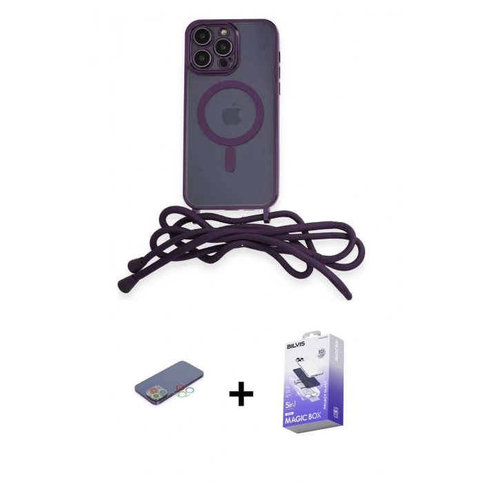 MARSİLYAN™- iPhone 13 Pro Max Kılıf Eksen Özel Seri - Siyah Bilvis 5in1 5D Magic Hayalet Cam Ekran Koruyucu + Mavi Renkli Kamera Lens Koruma Cam
