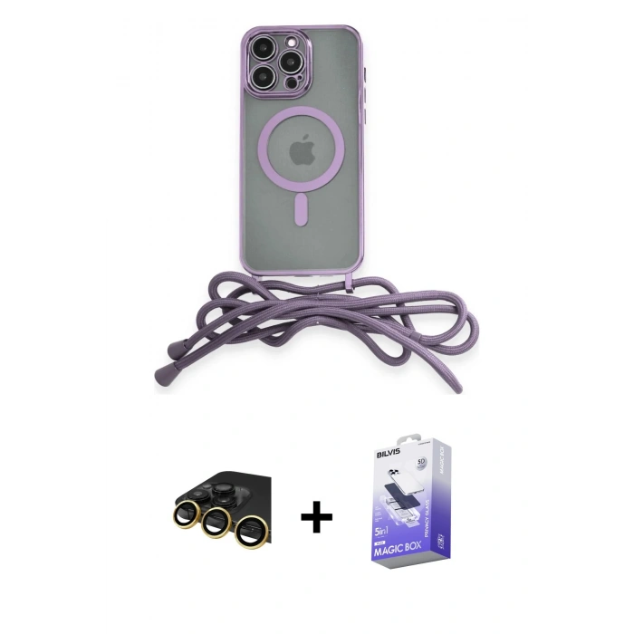 MARSİLYAN™- iPhone 13 Pro Max Kılıf Eksen Özel Seri - Siyah Bilvis 5in1 5D Magic Hayalet Cam Ekran Koruyucu + Raze Metal Kamera Lens - GD
