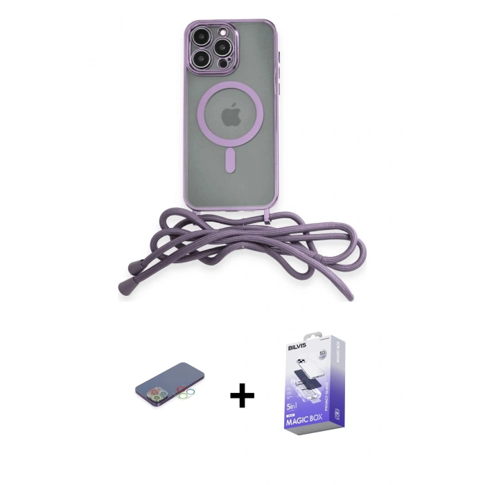 MARSİLYAN™- iPhone 13 Pro Max Kılıf Eksen Özel Seri - Siyah Bilvis 5in1 5D Magic Hayalet Cam Ekran Koruyucu + Mavi Renkli Kamera Lens Koruma Cam