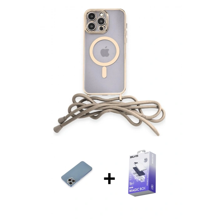 MARSİLYAN™- iPhone 13 Pro Max Kılıf Eksen Özel Seri - Siyah Bilvis 5in1 5D Magic Hayalet Cam Ekran Koruyucu + Gökkuşağı Shine Kamera Lens Koruma Cam