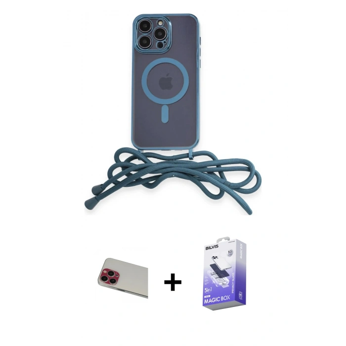 MARSİLYAN™- iPhone 13 Pro Max Kılıf Eksen Özel Seri - Siyah Bilvis 5in1 5D Magic Hayalet Cam Ekran Koruyucu + Rainbow Kamera Lens Koruma Cam - KI