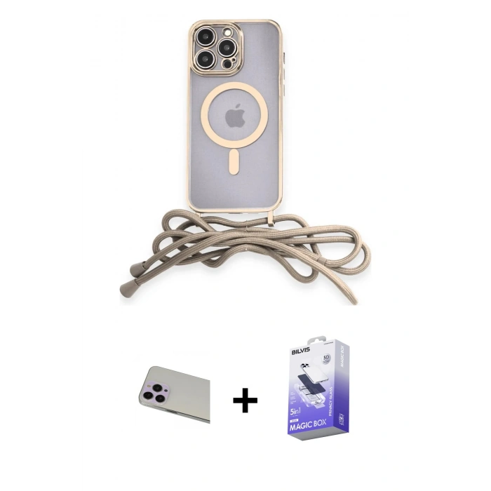 MARSİLYAN™- iPhone 13 Pro Max Kılıf Eksen Özel Seri - Siyah Bilvis 5in1 5D Magic Hayalet Cam Ekran Koruyucu + Rainbow Kamera Lens Koruma Cam - MR