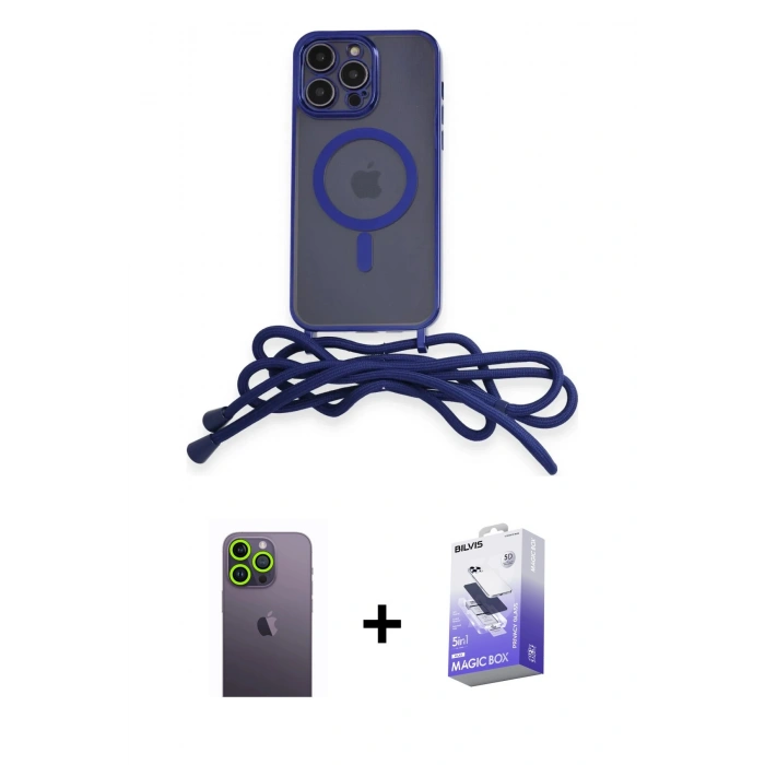 MARSİLYAN™- iPhone 13 Pro Max Kılıf Eksen Özel Seri - Siyah Bilvis 5in1 5D Magic Hayalet Cam Ekran Koruyucu + Neon Fosforlu Kamera Lens - YL