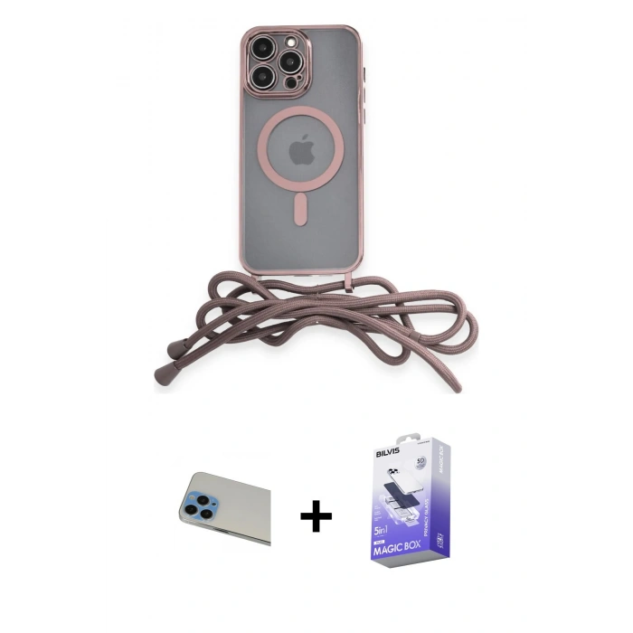 MARSİLYAN™- iPhone 13 Pro Max Kılıf Eksen Özel Seri - Siyah Bilvis 5in1 5D Magic Hayalet Cam Ekran Koruyucu + Rainbow Kamera Lens Koruma Cam - MI
