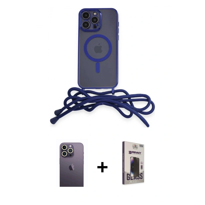 MARSİLYAN™- iPhone 13 Pro Max Kılıf Eksen Özel Seri - Siyah Bilvis Hayalet Cam Ekran Koruyucu + Neon Fosforlu Kamera Lens - BZ
